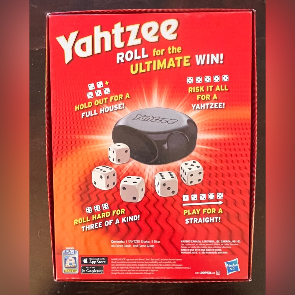 Hasbro Yahtzee Game with Red and White Design